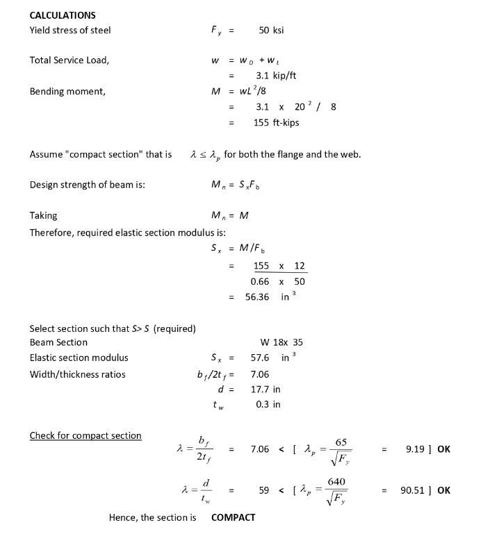 A simply supported beam spans 20 ft and carries a uniformly distributed dead load-example-2