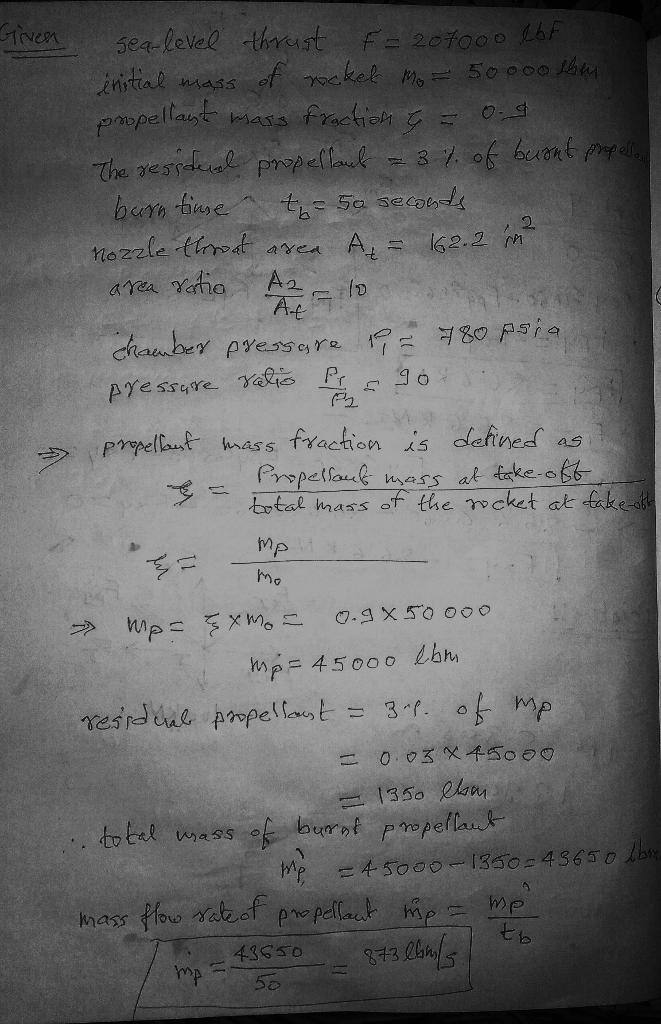 For a solid propellant rocket motor with a sea level thrust of 207,000 lbf, determine-example-1