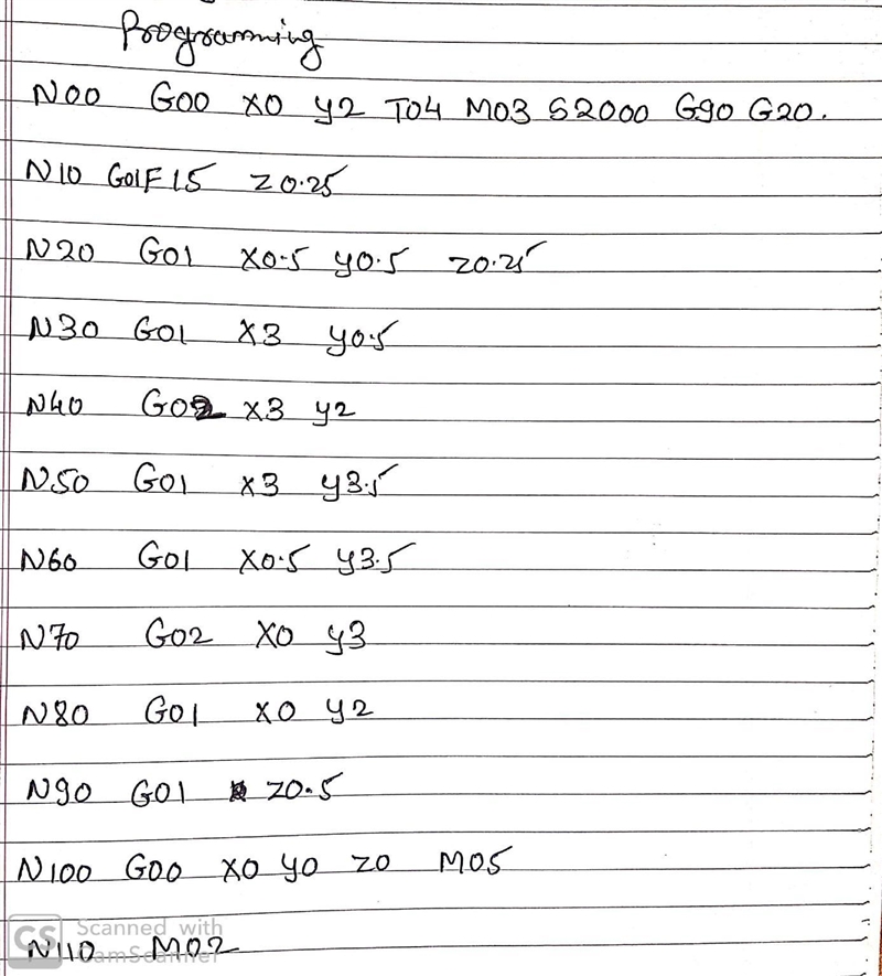 Calculate the coordinates and develop the CNC program for the following milling part-example-1