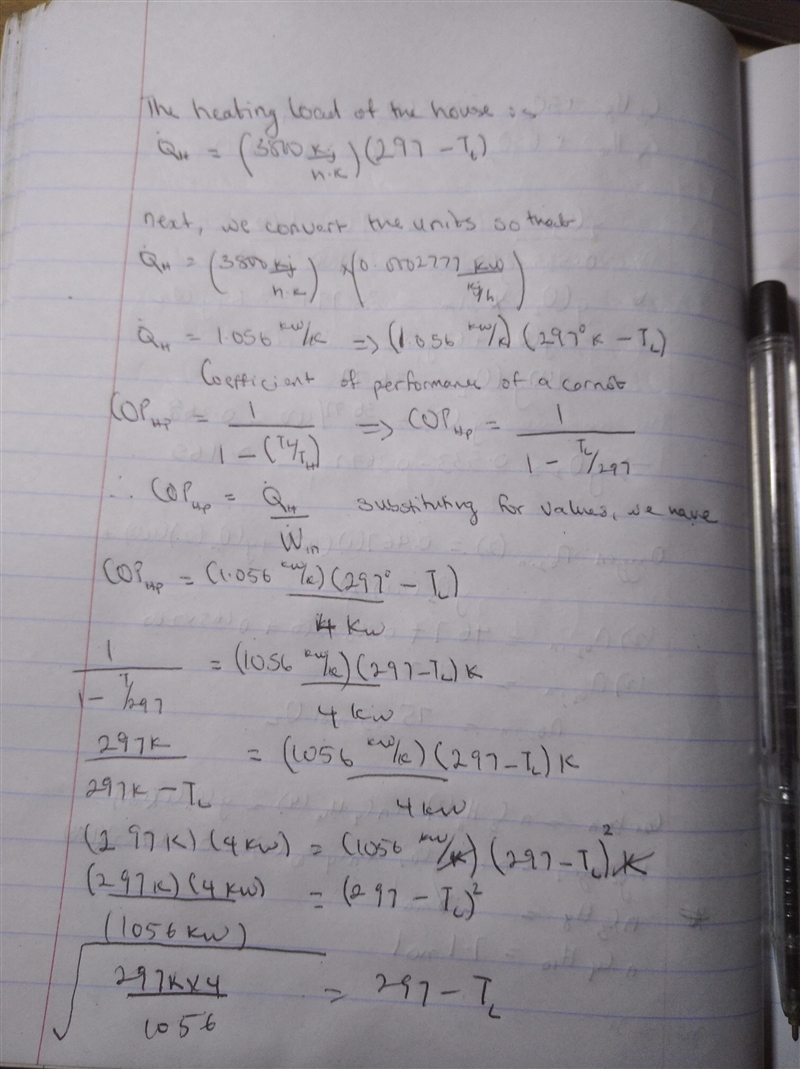 The structure of a house is such that it loses heat at a rate of 3800 kJ/h per C di-example-1