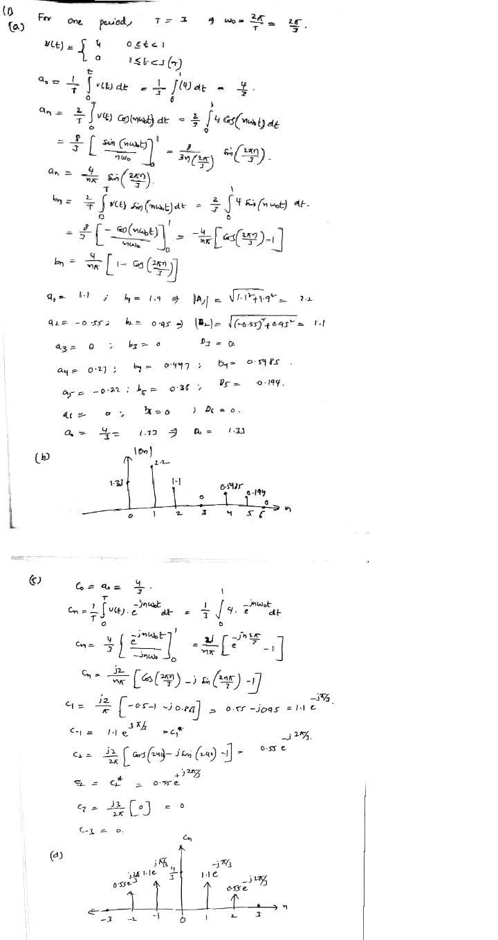 Given in the following v(t) signal. a. Find the first 7 harmonics of the Fourier series-example-1