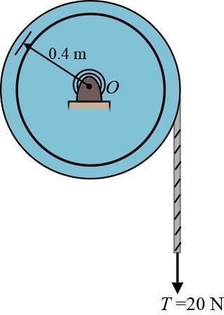 The force of T = 20 N is applied to the cord of negligible mass. Determine the angular-example-1