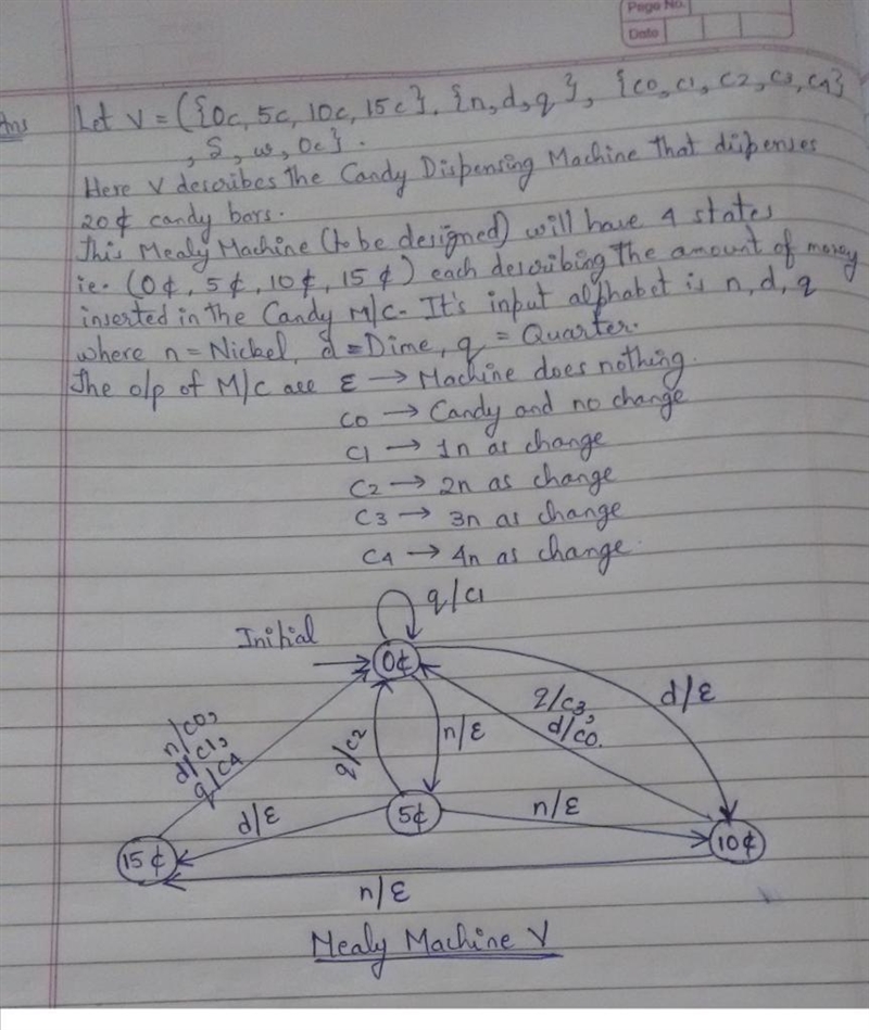 Design a Mealy machine for a 20 cent candy dispensing machine which accepts nickel-example-1