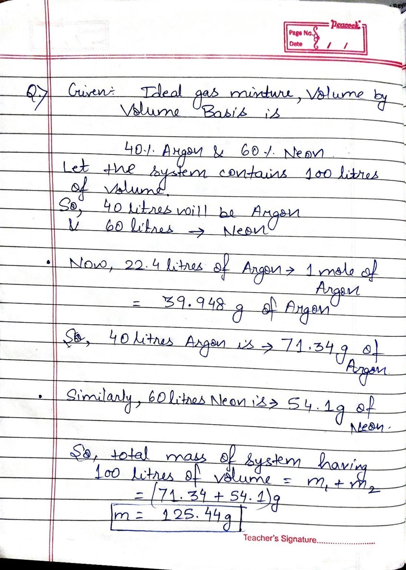 An ideal gas mixture has a volume base composition of 40% Ar and 60% Ne (monatomic-example-1