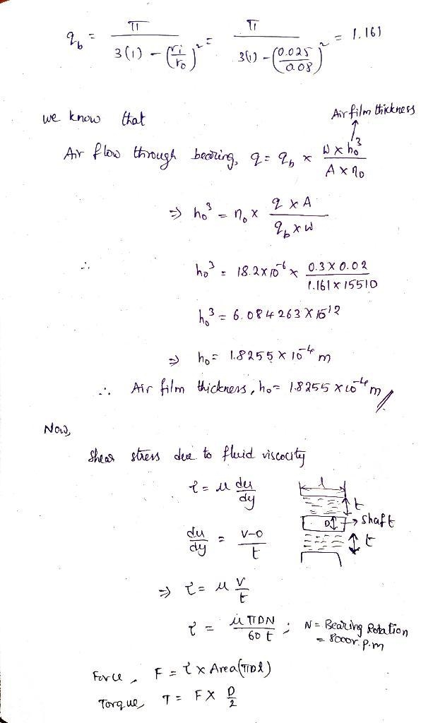 Problem 2. A flat, circular hydrostatic air bearing has an outer diameter of 160 mm-example-1