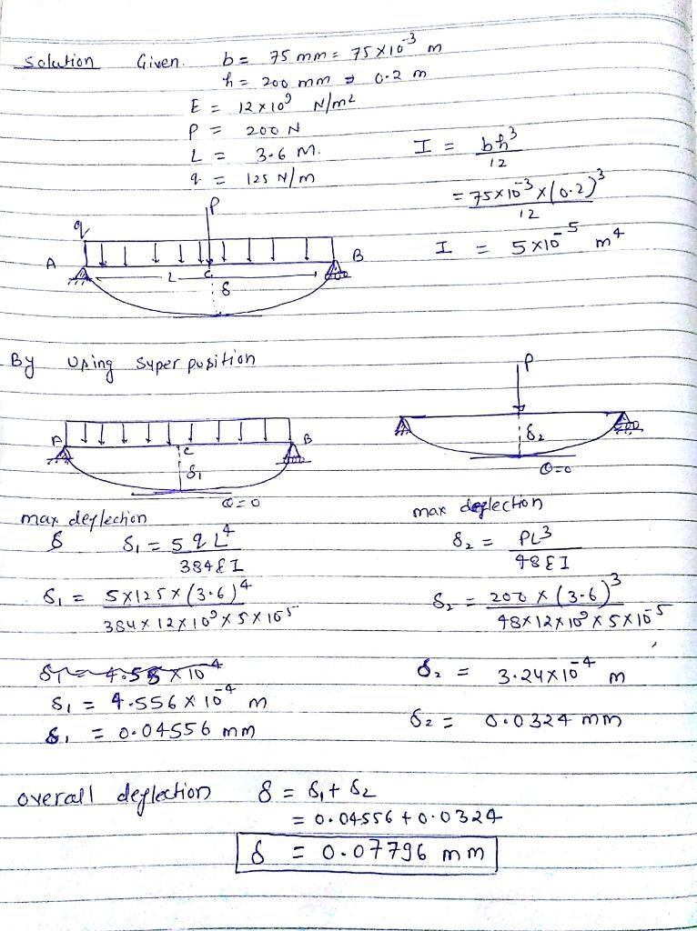 A simply supported beam ( 1 E 5 2 GPa) carries a uniformly distributed load q 5 125 N-example-1