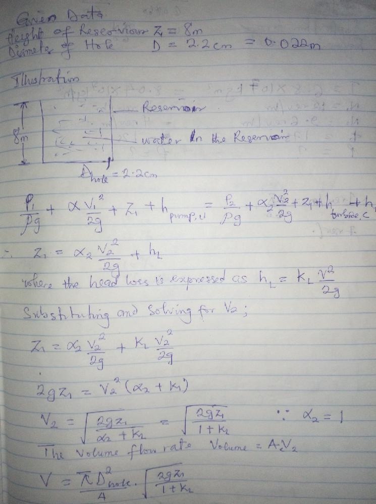 Water is to be withdrawn from an 8-m-high water reservoir by drilling a 2.2-cm-diameter-example-1