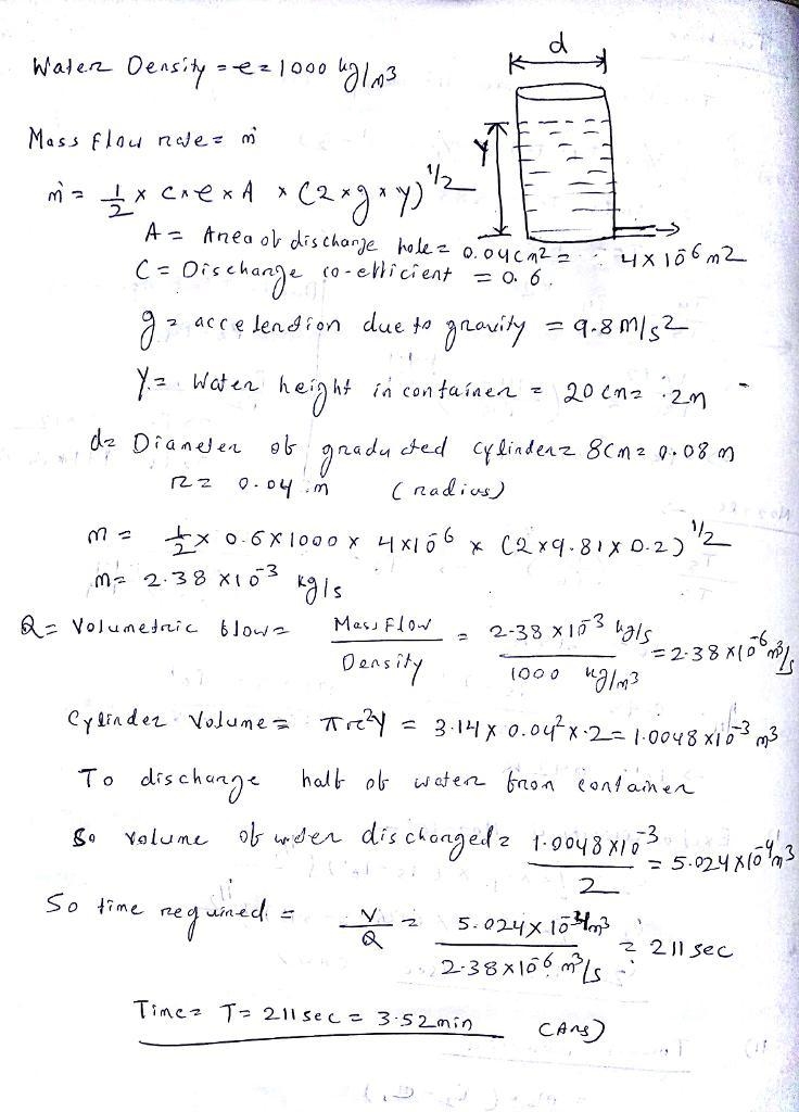 Water (density p-1000 is discharging from through a hole at the bottom of a graduated-example-1