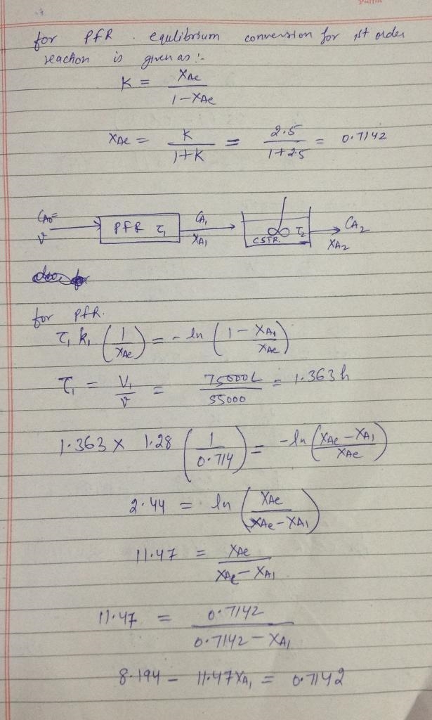 The homogeneous, reversible, exothermic, liquid phase reaction: A근R Is being carried-example-2