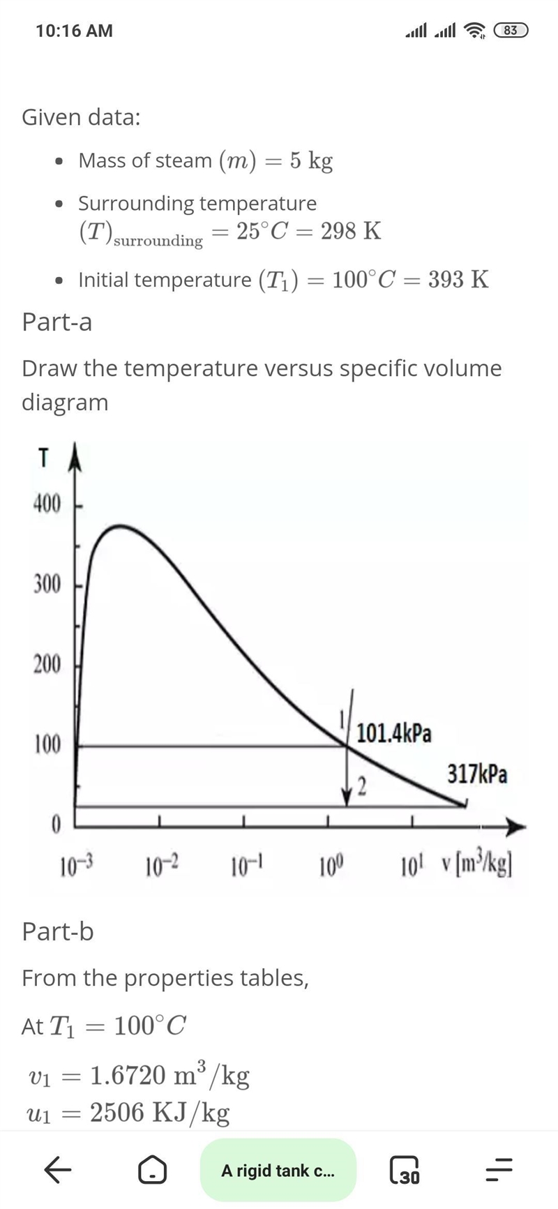 A rigid tank contains 5 kg of saturated vapor steam at 100°C. The steam is cooled-example-1