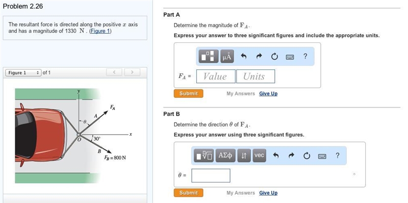 The resultant force is directed along the positive x axis and has a magnitude of 1330 N-example-1