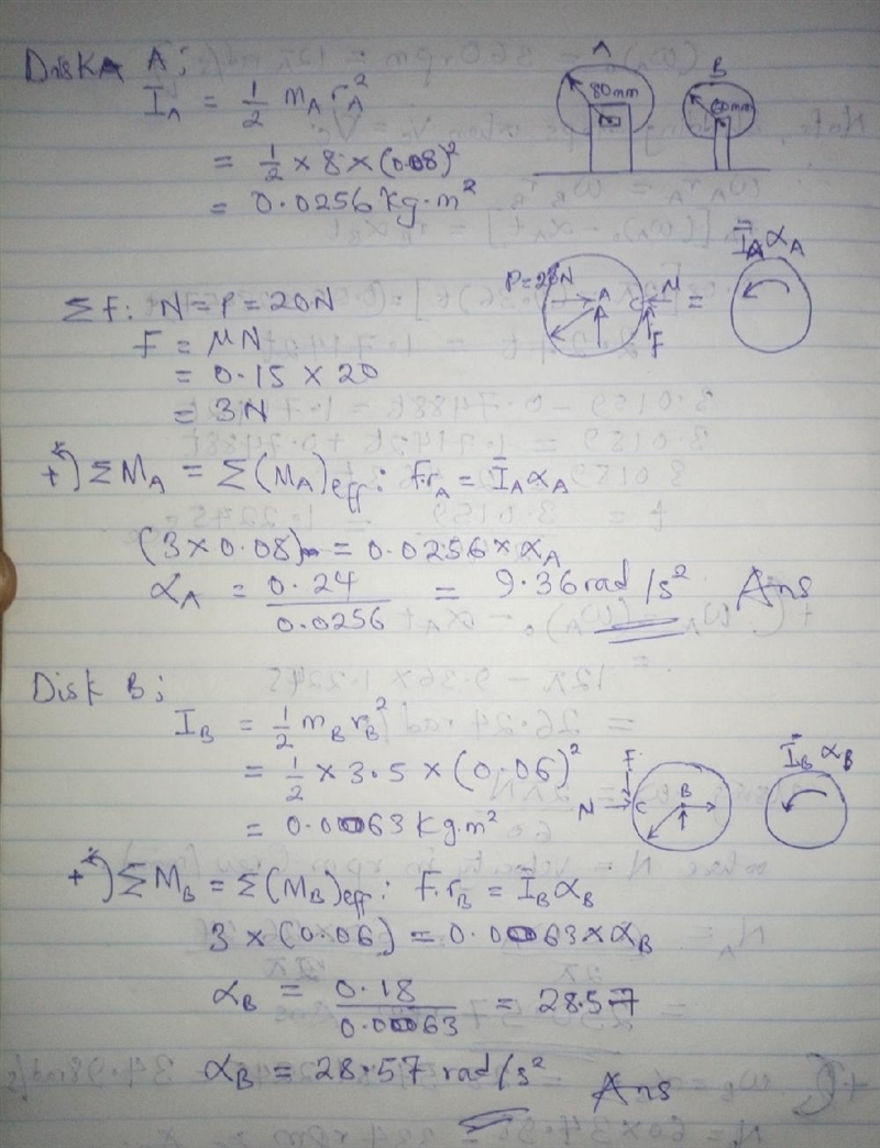 Disk A has a mass of 8 kg and an initial angular velocity of 360 rpm clockwise; disk-example-1