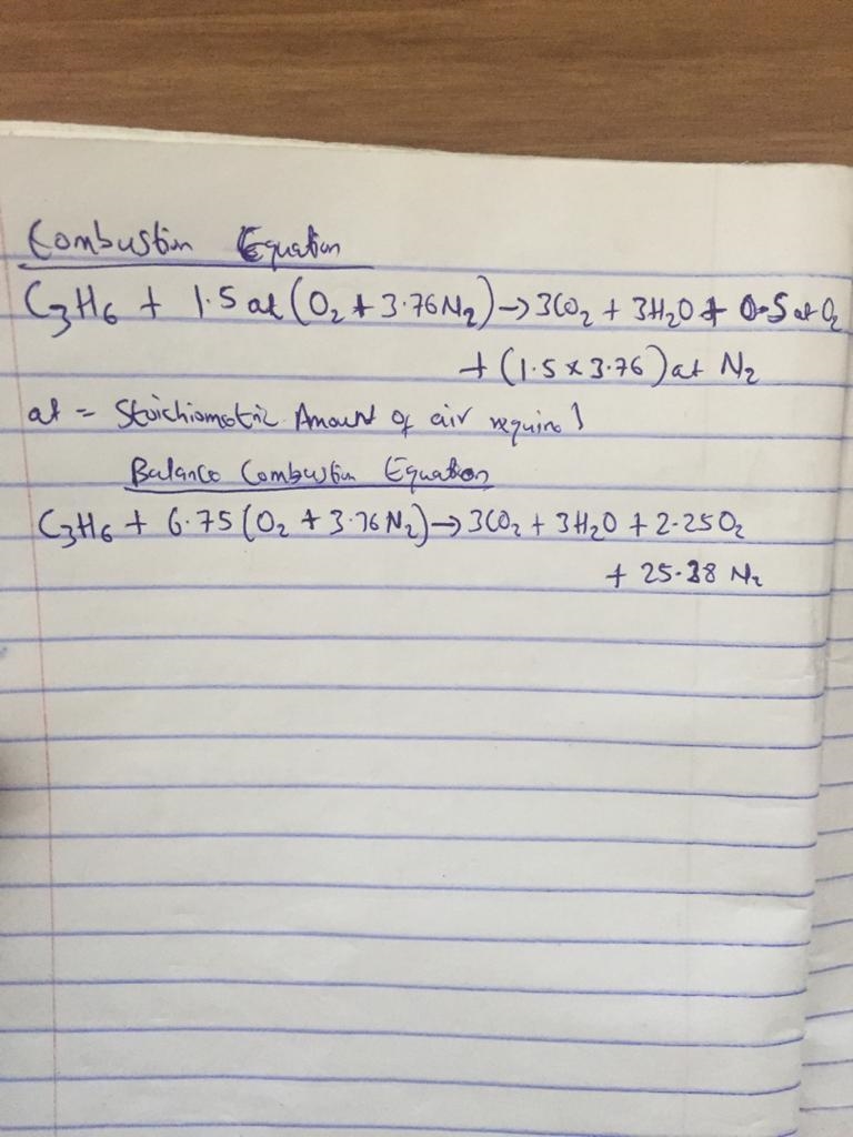 Propylene (C3H6) is burned with 50 percent excess air during a combustion process-example-1