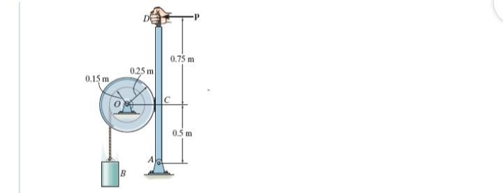 The drum has a mass of 50 kg and a radius of gyration about the pin at O of 0.23 o-example-1