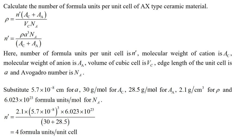 A hypothrtical AX type of ceramic material is known to have a density of 2.10 g/cm-example-1