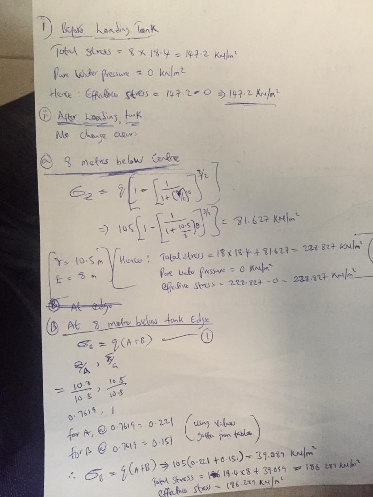 Tank has an average bearing pressure of 105 kPa. Ground water is deep. Calculate the-example-2