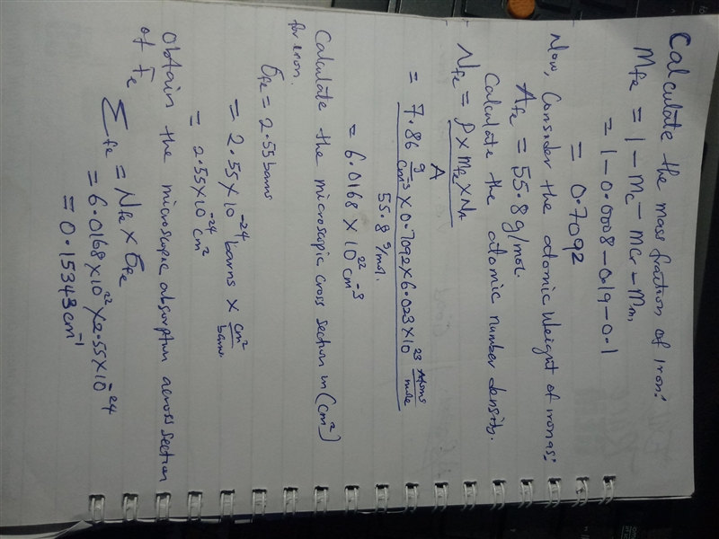 Stainless steel, type 304 having a density of 7.86 g/cm3, has been used in some reactors-example-1