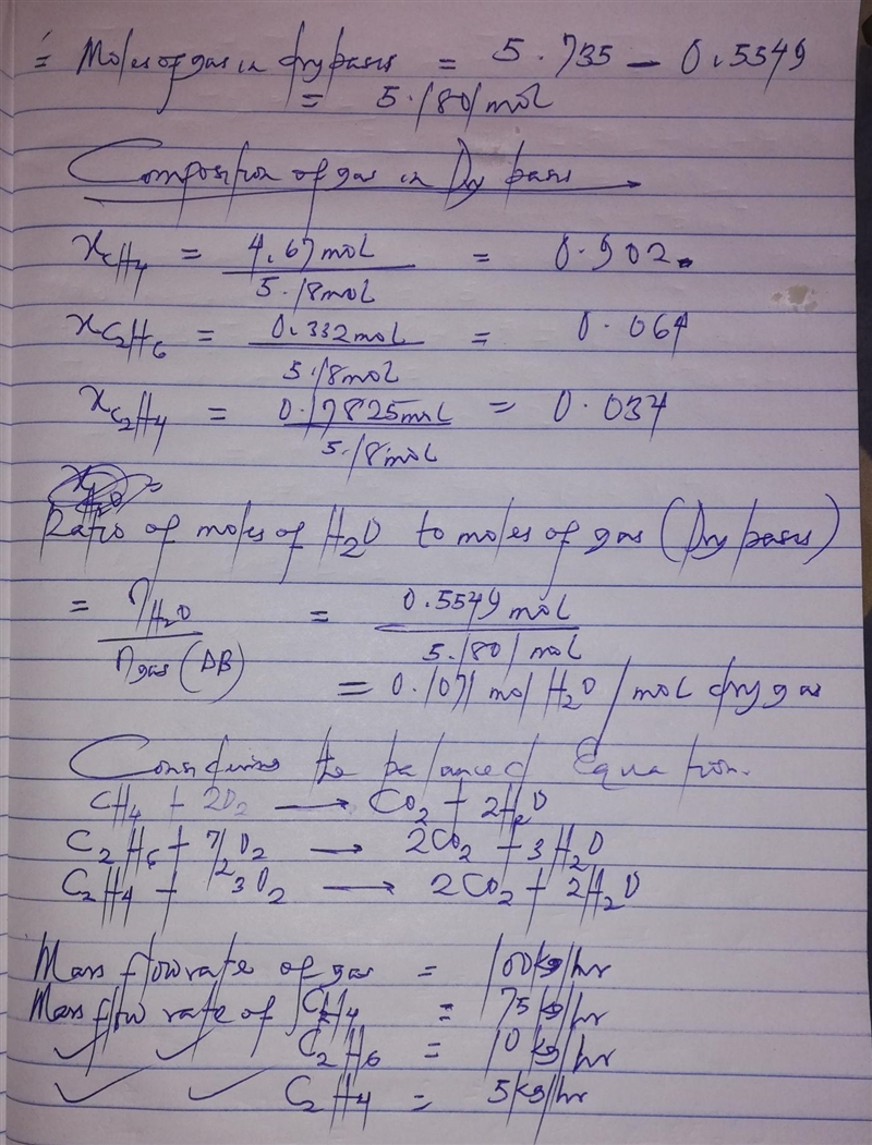 A gas conatins 75.0wt% methane, 10.0% ethane, 5.0% ethylene, and the balance water-example-2