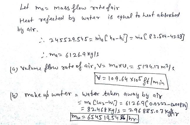 An induced-draft cooling tower cools 90,000 gallons per minute of water from 84 to-example-1