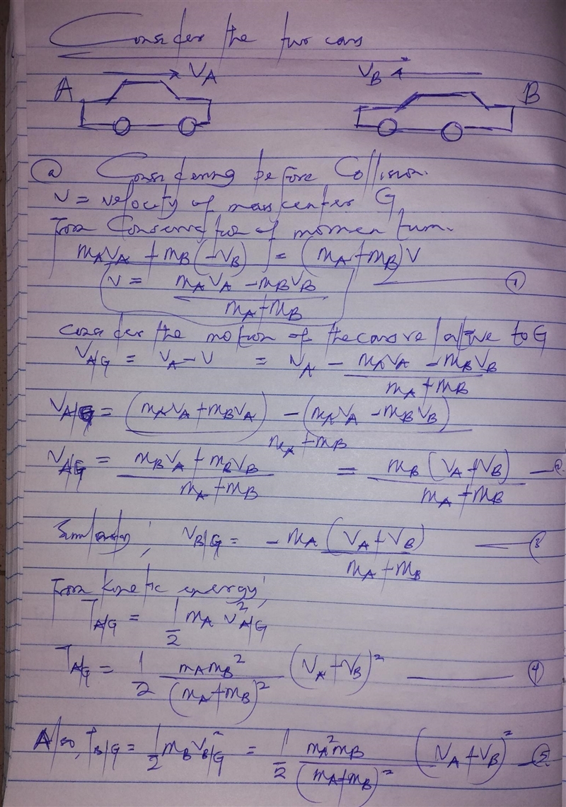 Two automobiles A and B, of mass mA and mB, respectively are traveling in opposite-example-2