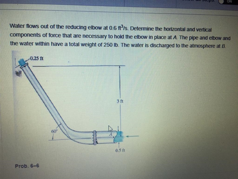 Water flows out of the reducing elbow at 0.6 ft3/s. Determine the horizontal and vertical-example-3