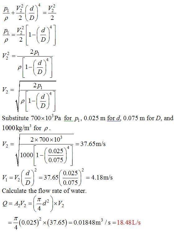 A fire nozzle is coupled to the end of a hose with inside diameter D = 77 mm. The-example-2