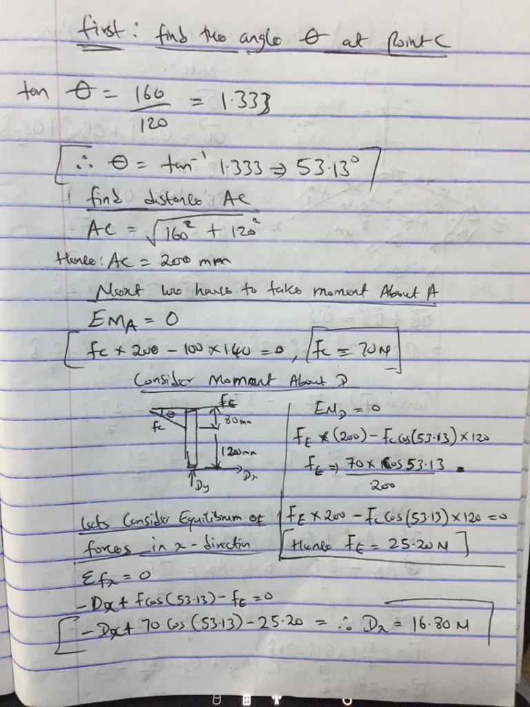 calculate the magnitude of the force acting on the pin at D. Pin C is fixed in DE-example-2