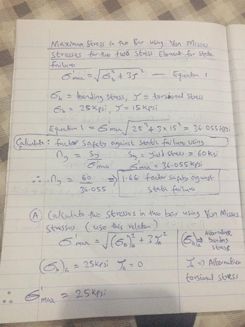 A bar of steel has the minimum properties Se 5 40 kpsi, Sy 5 60 kpsi, and Sut 5 80 kpsi-example-1