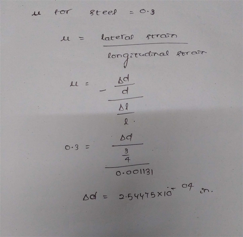 A 3 4-in-diameter steel tension rod is 5 ft long and carries a load of 15 kip. Find-example-2