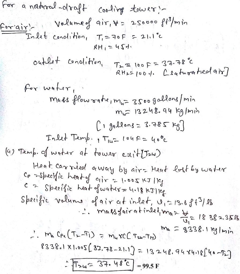 A natural-draft cooling tower receives 250,000 ft3/min of air at standard atmospheric-example-1