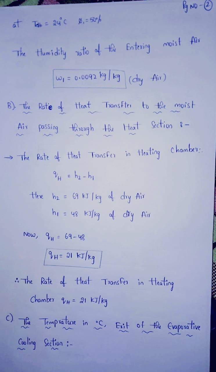 Moist air at 24°C, 1 atm, and 50% relative humidity enters an evaporative cooling-example-2