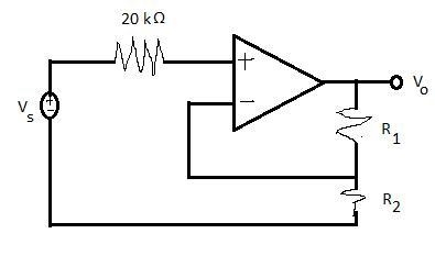 Find the voltage gain v0/vs of the circuit given below, where R1 = 14 kΩ and R2 = 13 k-example-1