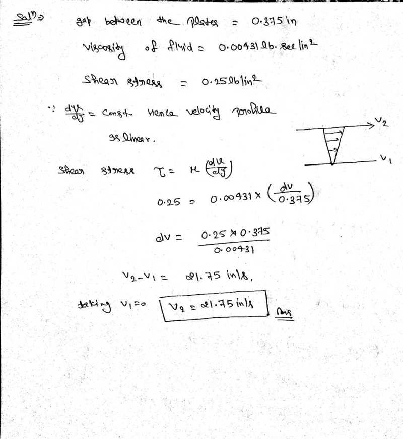 Two parallel surfaces move relative to each other are separated by a gap of 0.375 in-example-1