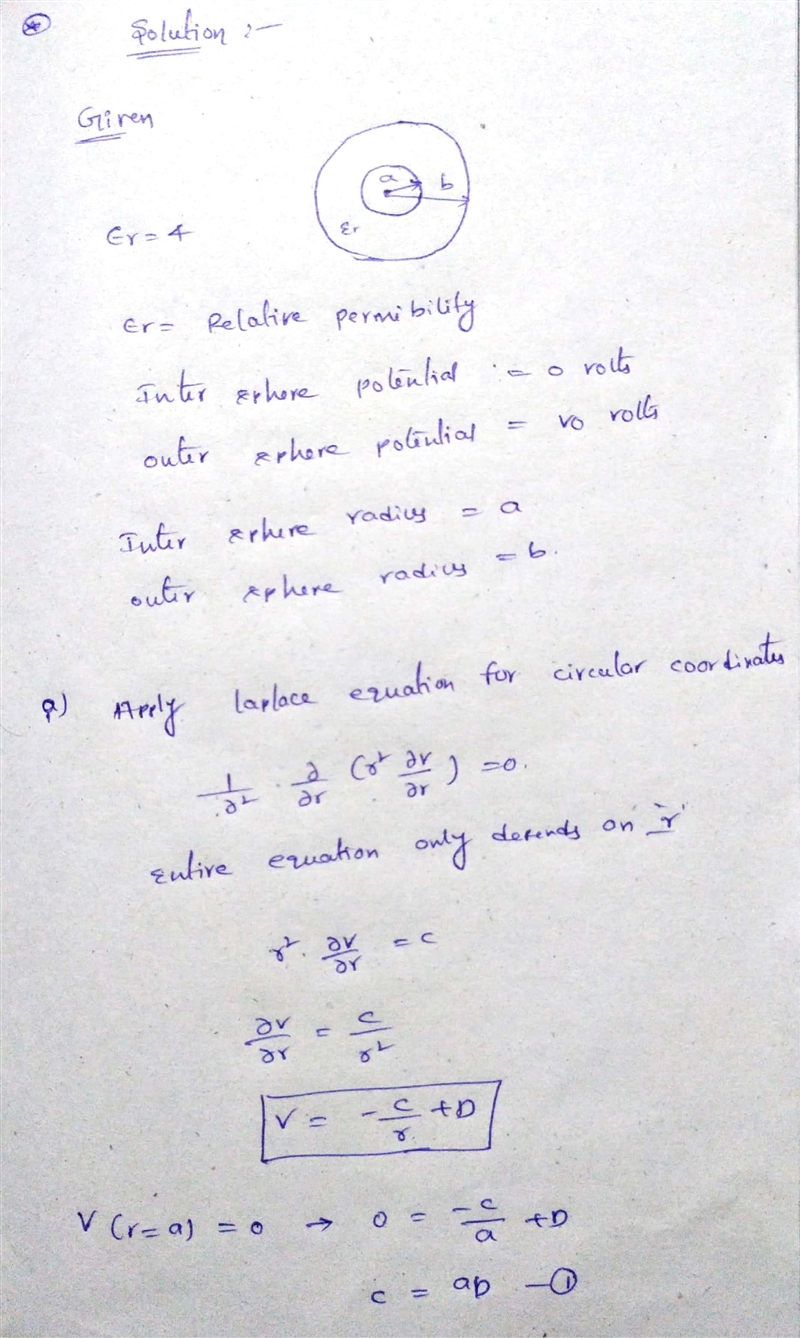 A spherical capacitor, constructed of two concentric conducting spheres, is filled-example-1