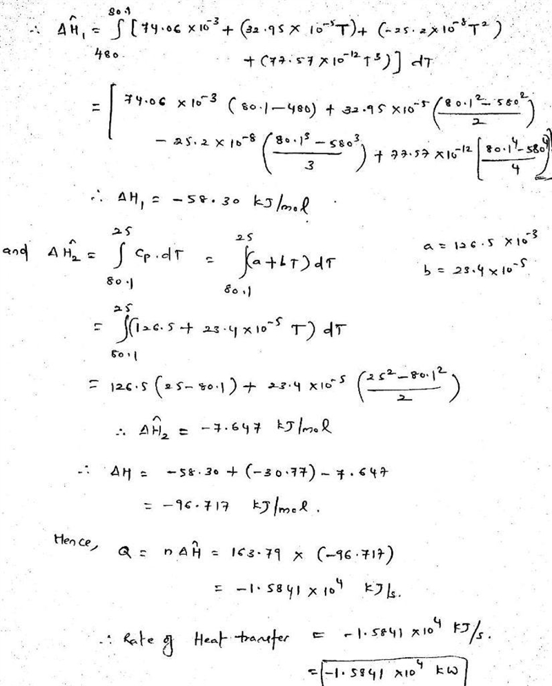 Benzene vapor at 480°C is cooled and converted to a liquid at 25°C in a continuous-example-2