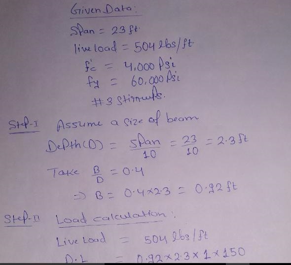 Problem: design the following rectangular floor beam for a building. Some design information-example-1