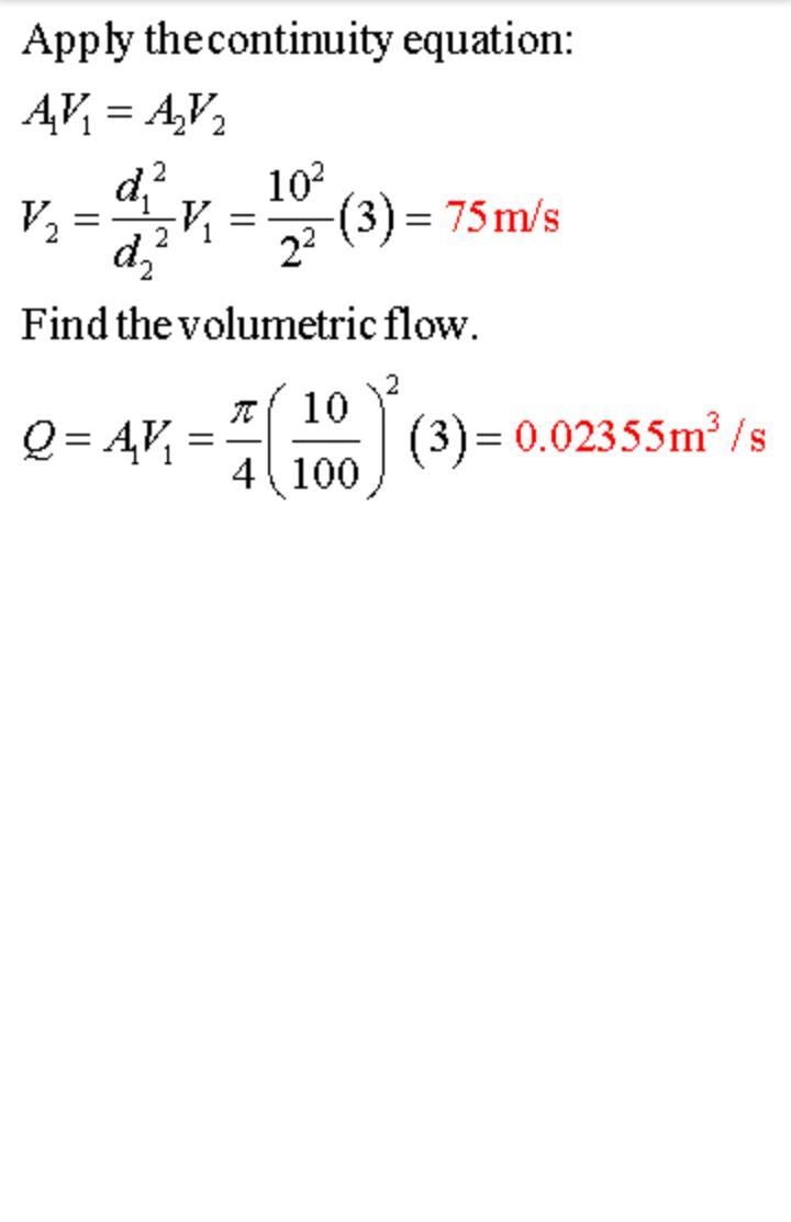 Water flows at a uniform velocity of 3 m/s into a nozzle that reduces the diameter-example-1