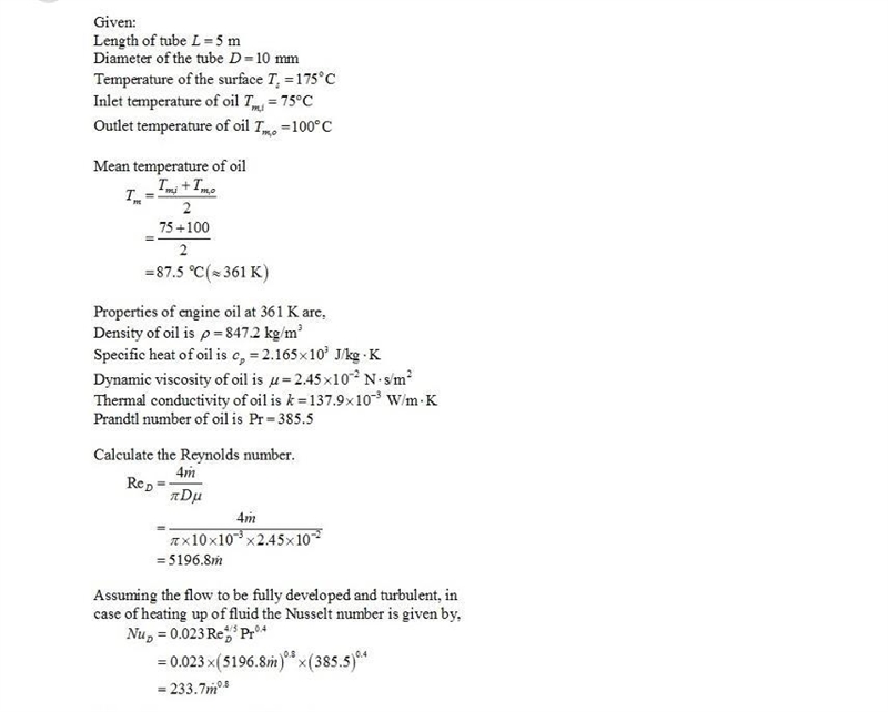 An oil preheater consists of a single tube of 10 mm diameter and 5 m length, with-example-1