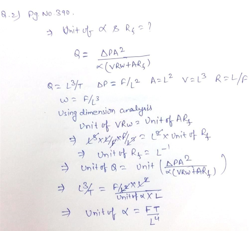 An equation used to evaluate vacuum filtration is Q = ΔpA2 α(VRw + ARf) , Where Q-example-1