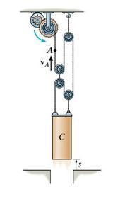 The cylinder C is being lifted using the cable and pulley system shown. If point A-example-1