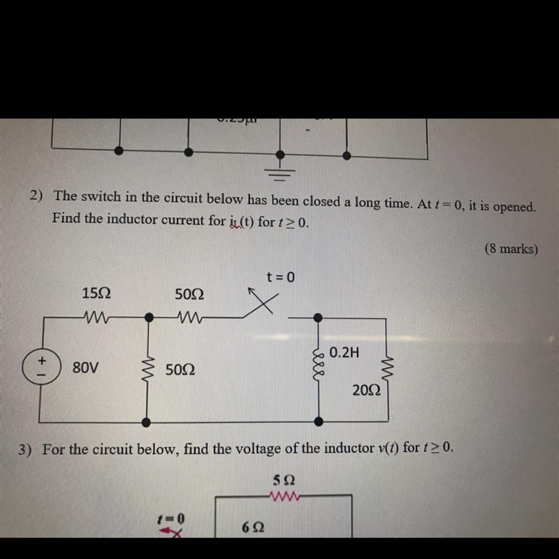 2) The switch in the circuit below has been closed a long time. At t=0, it is opened-example-1