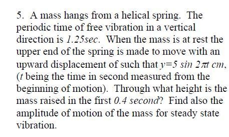 Mass hangs from a helical spring. The periodic time of free vibration in a vertical-example-1