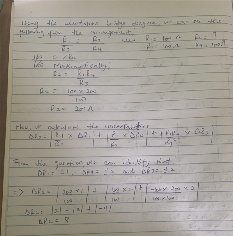 Consider the null-type Wheatstone bridge. Suppose 3 4 R R =   =   100 2 , 200 2 , R-example-2