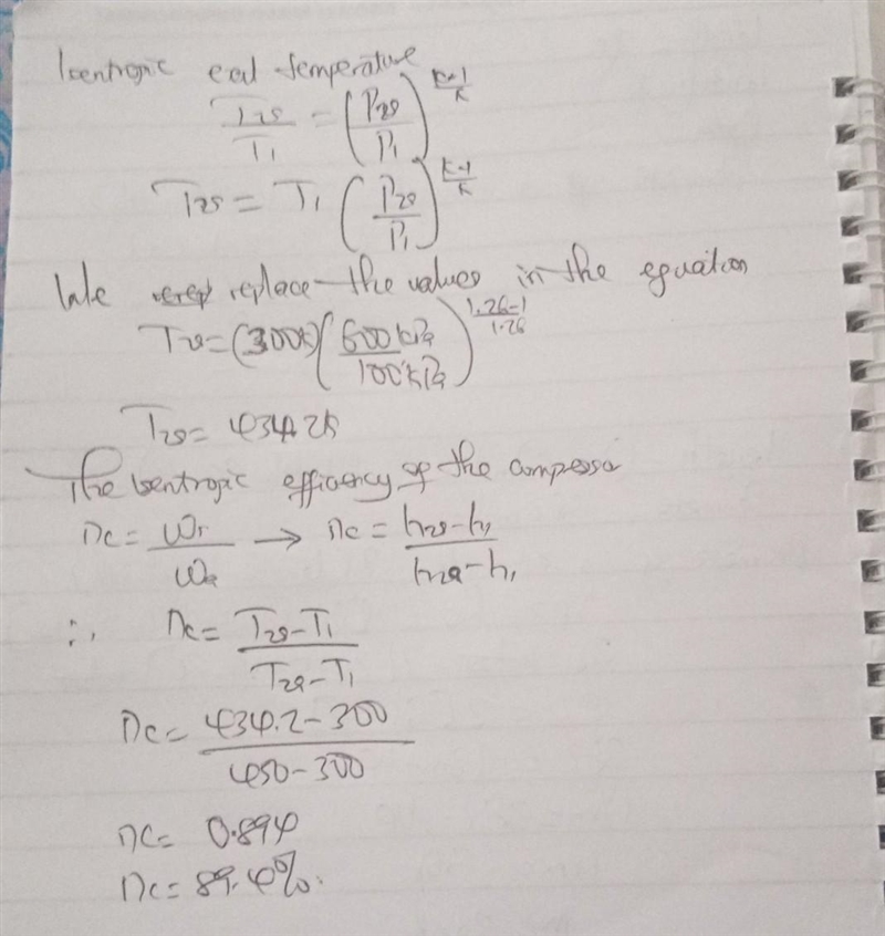 Carbon dioxide enters an adiabatic compressor at 100 kPa and 300 K at a rate of 1.8 kg-example-1