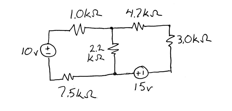 2. Use superposition to calculate the current through the 1.0kΩ resistor in the circuit-example-1