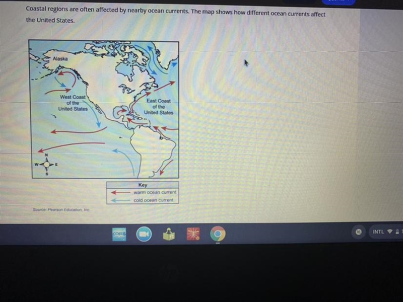 Coastal regions are often affected by nearby ocean currents. The map shows how different-example-1