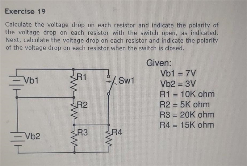 Exercise 19 Calculate the voltage drop on each resistor and indicate the polarity-example-1