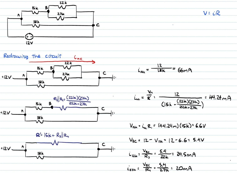 I need to solve this circuit by Ohm's law, how do I do it? URGENT r1= 15kohms, r2=18kohms-example-1