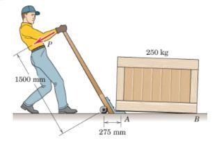 Determine the force magnitude p required to lift one end of the 250-kg crate with-example-1