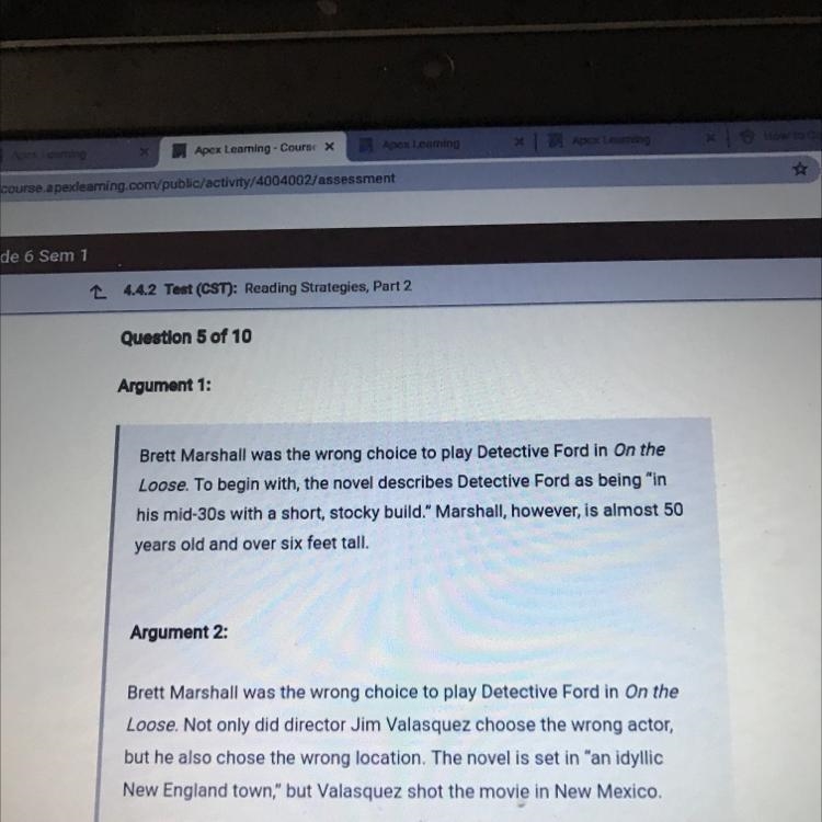 Which argument is supported by relevant evidence, and how? A. Argument 1, because-example-1